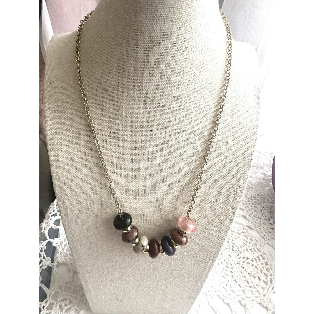 Gold Tone Mixed Natural Stone Bead Necklace 16” + 3” Extender Boho Statement